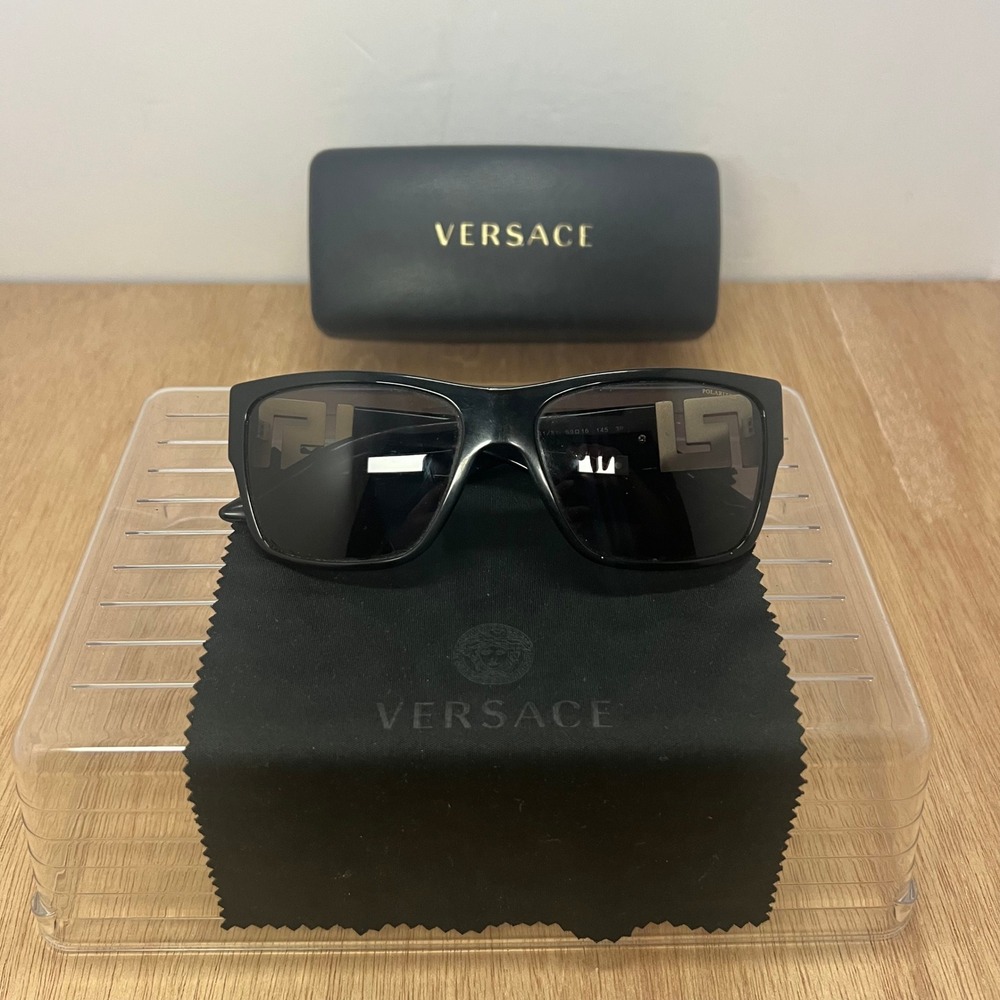 Versace Sunglasses Men 59mm Black Fair Polarized Greca Key Mod 4296 GB1/81